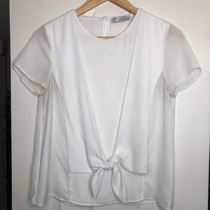 White Double Layered Sheer Blouse with Tie Front
